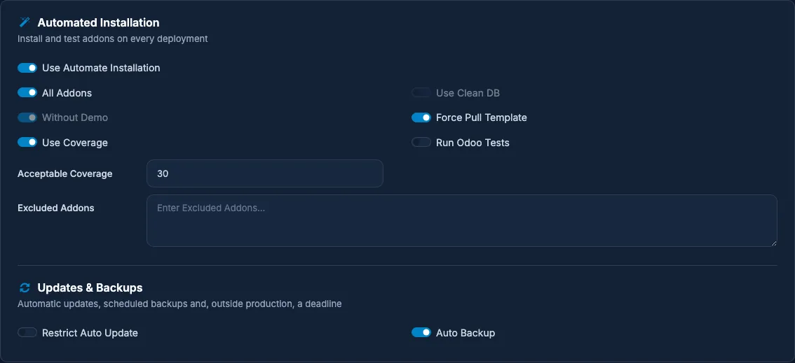 The Automation tab: Automated Installation, and Updates and Backups