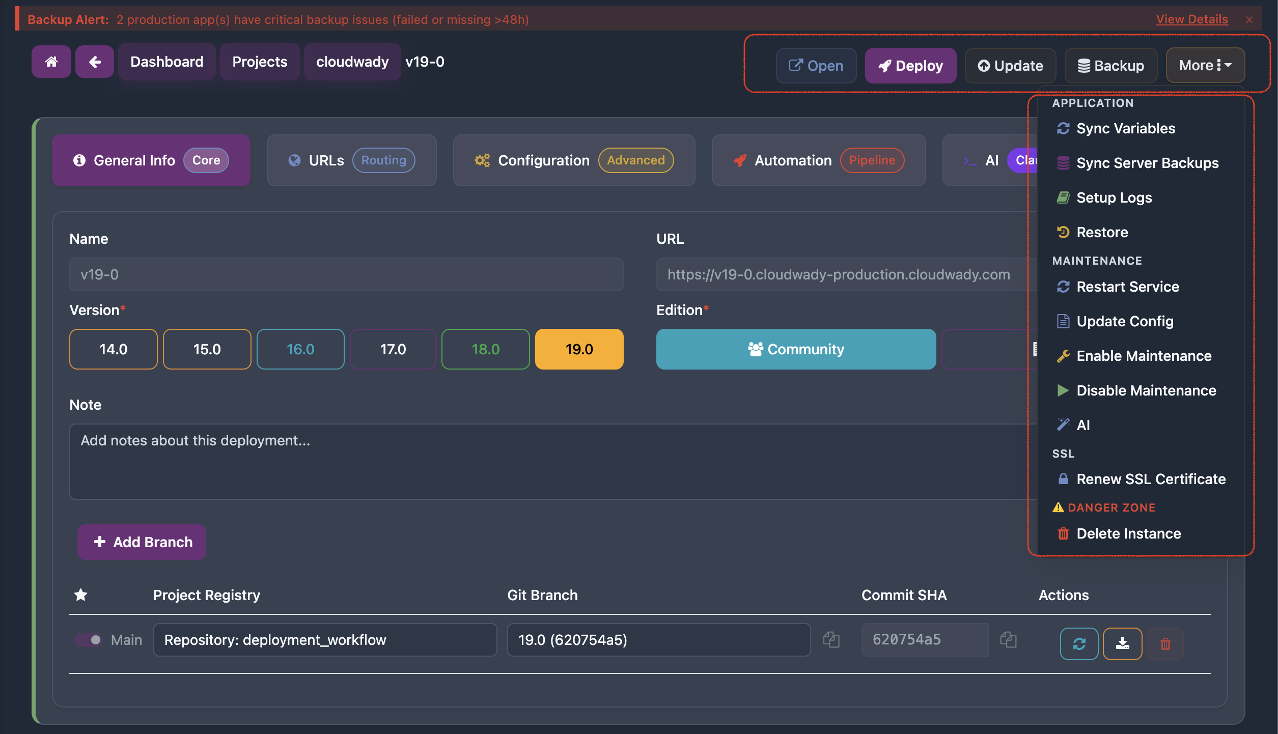 CloudWady Application Screen