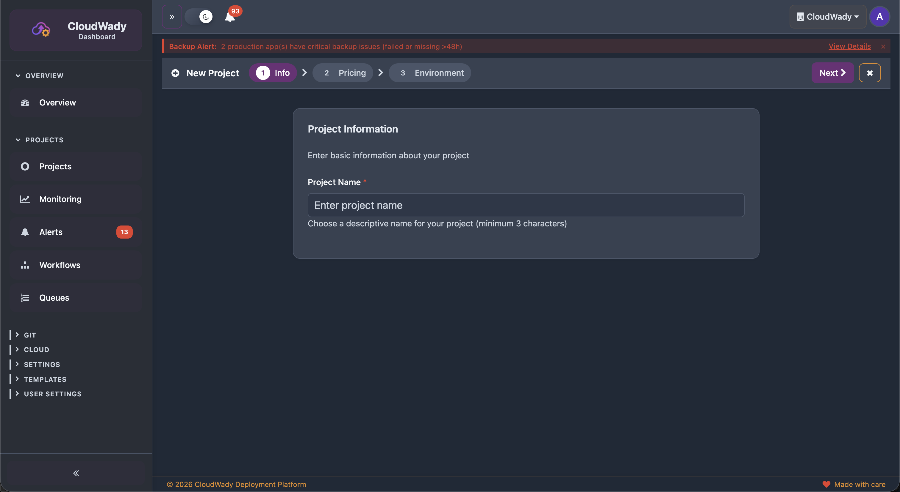 Project Creation Step 1